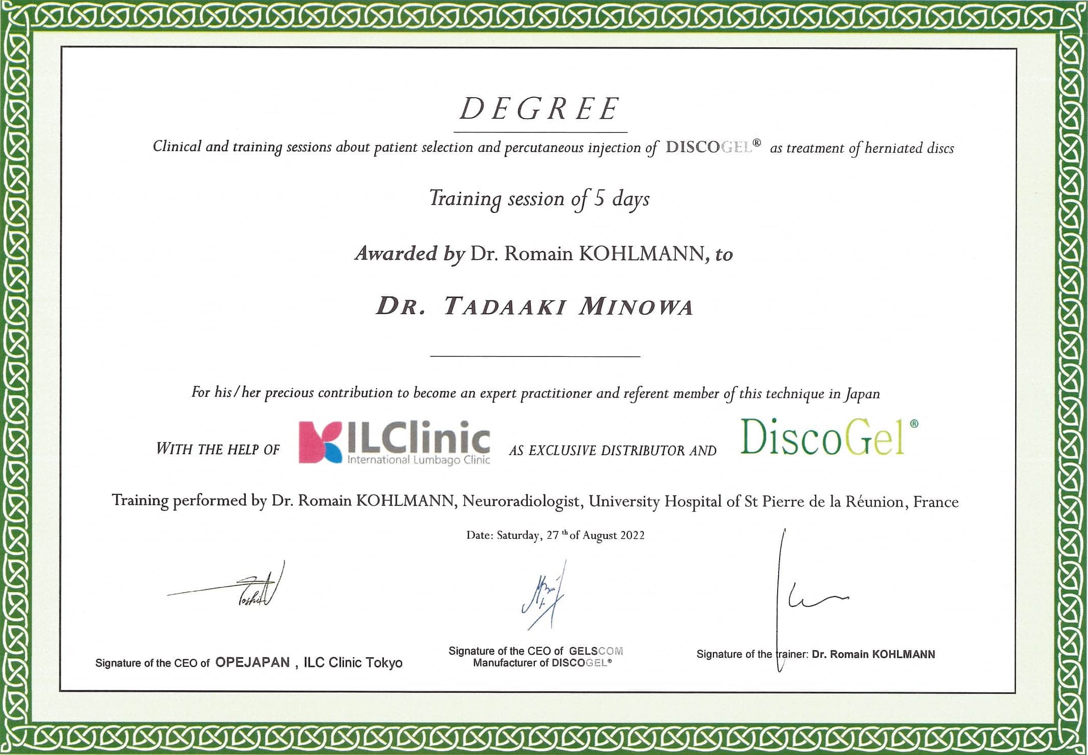 Cellgel Treatment Method Certificate